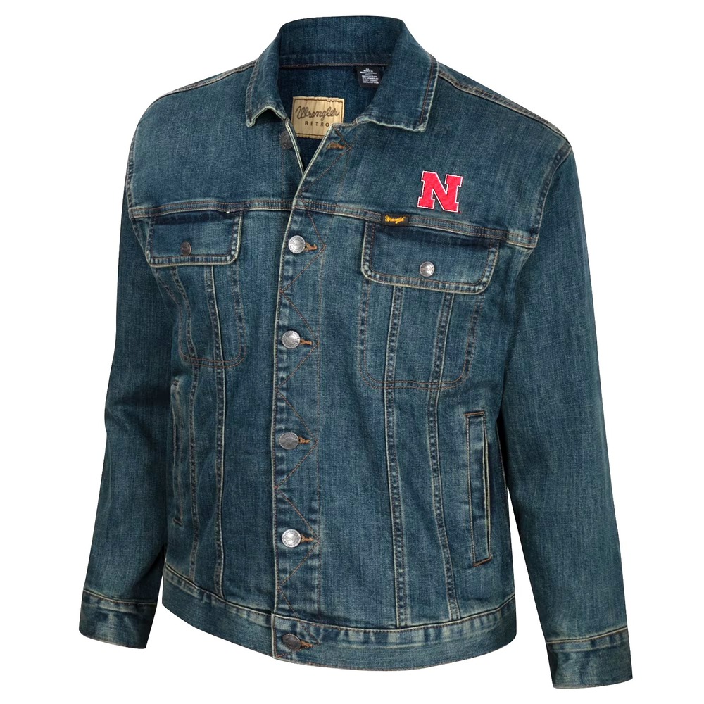 Wrangler Retro Nebraska Huskers Plaid Blanket Lined Denim Jacket Mens L NWT New
